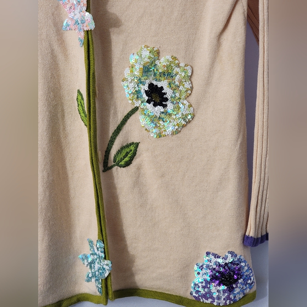 Storybook Knits Cardigan with Sequin Floral Embellishments Size S - Picture 4 of 10
